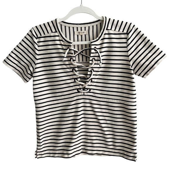 Madewell Striped Lace-Up Top Size X-Small - Picture 3 of 16